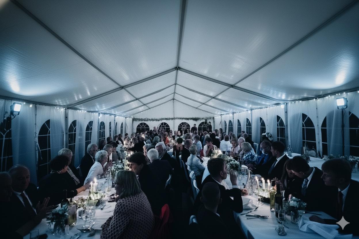 Salle de mariage sombre avant éclairage